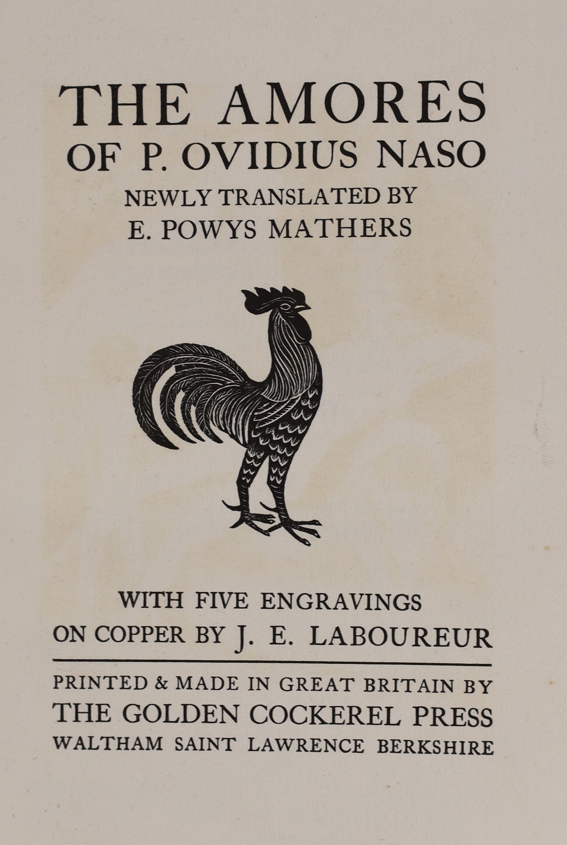 Golden Cockerel Press - Ovid - The Amores, one of 350, translated by E. Powys Mathers, il with 5 engravings by J. E. Leboureur, Waltham Saint Lawrence, 1932